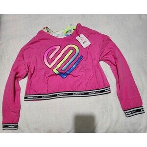 Justice Crop Sweatshirt For Girl Pink Size XL Logo Graphic with Tie Dye Bra  [